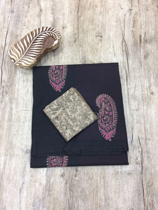 southcottonmix block printed saree with self and contrast blouse PCDB085