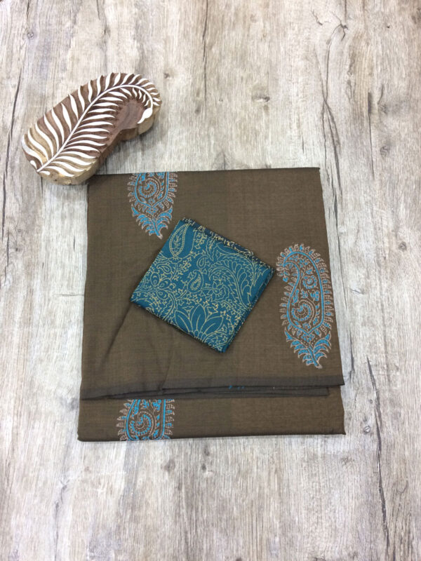 southcottonmix block printed saree with self and contrast blouse PCDB086