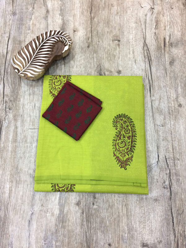 southcottonmix block printed saree with self and contrast blouse PCDB087