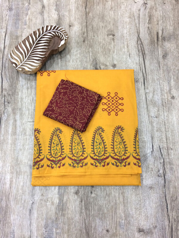 southcottonmix block printed saree with self and contrast blouse PCDB088