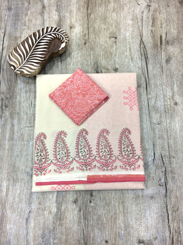 southcottonmix block printed saree with self and contrast blouse PCDB089