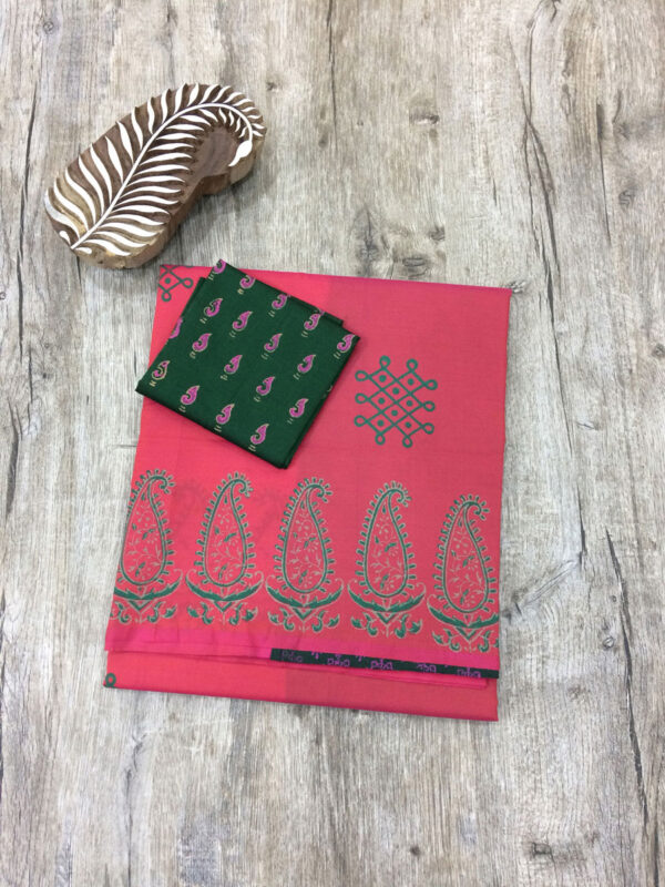 southcottonmix block printed saree with self and contrast blouse PCDB090