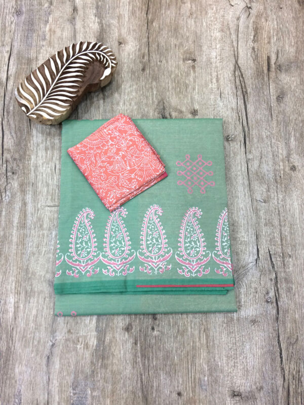 southcottonmix block printed saree with self and contrast blouse PCDB091