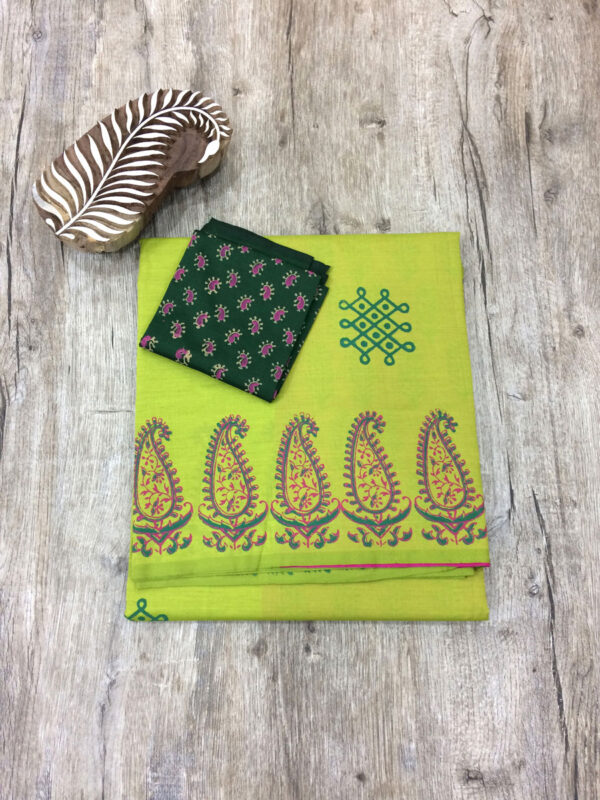 southcottonmix block printed saree with self and contrast blouse PCDB092