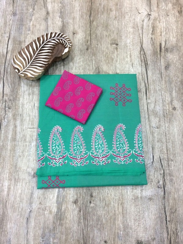 southcottonmix block printed saree with self and contrast blouse PCDB094