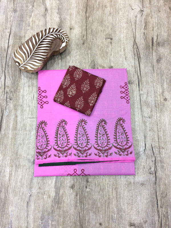 southcottonmix block printed saree with self and contrast blouse PCDB095