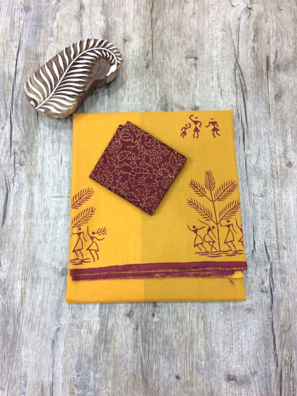 southcottonmix block printed saree with self and contrast blouse PCDB098