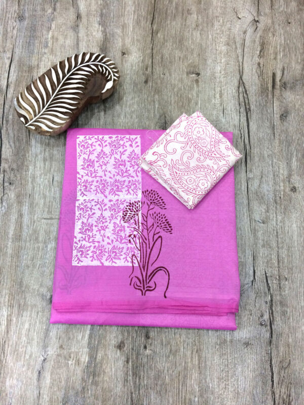 southcottonmix block printed saree with self and contrast blouse PCDB104