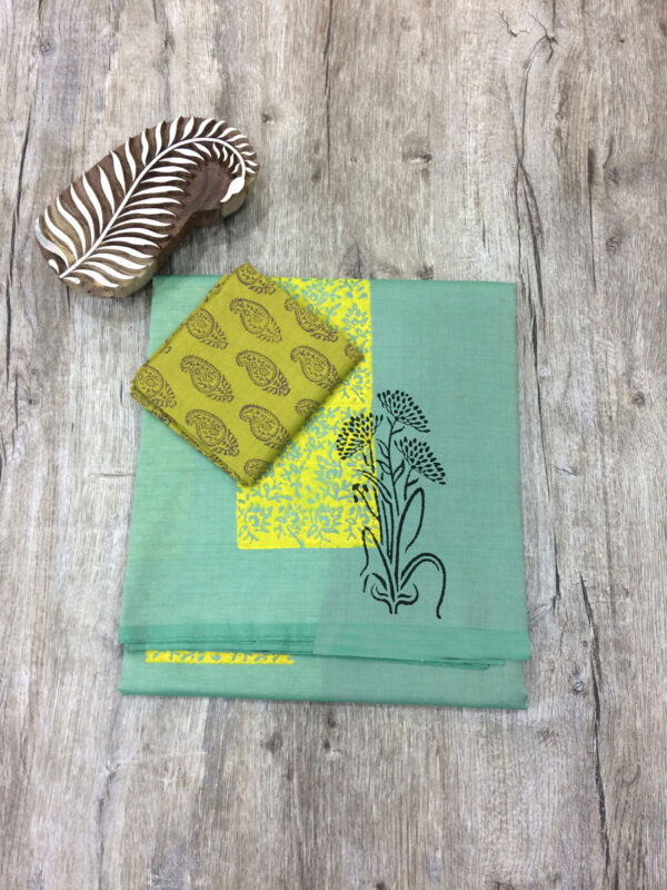 southcottonmix block printed saree with self and contrast blouse PCDB105