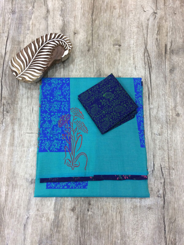 southcottonmix block printed saree with self and contrast blouse PCDB106
