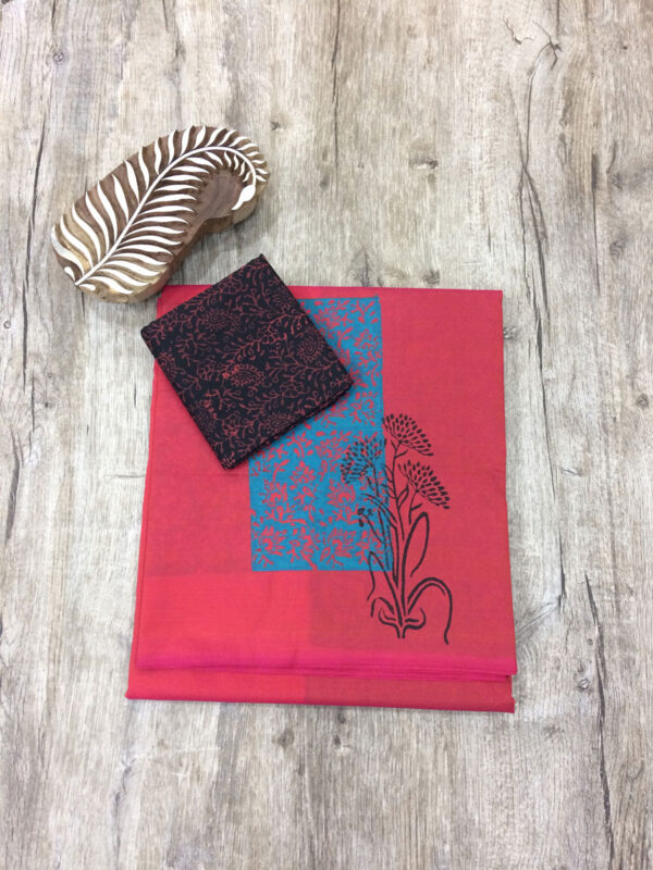 southcottonmix block printed saree with self and contrast blouse PCDB107