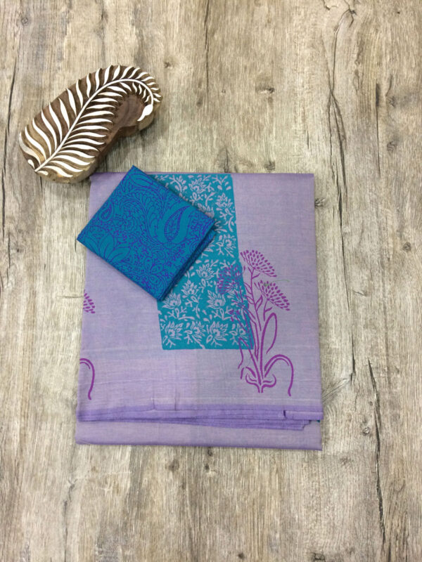 southcottonmix block printed saree with self and contrast blouse PCDB108