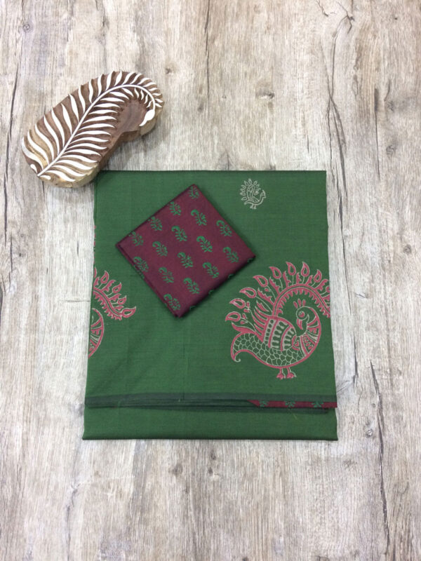 southcottonmix block printed saree with self and contrast blouse PCDB111