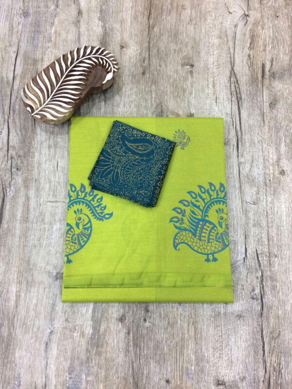 southcottonmix block printed saree with self and contrast blouse PCDB112