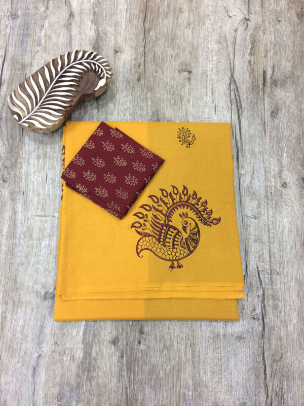 southcottonmix block printed saree with self and contrast blouse PCDB113