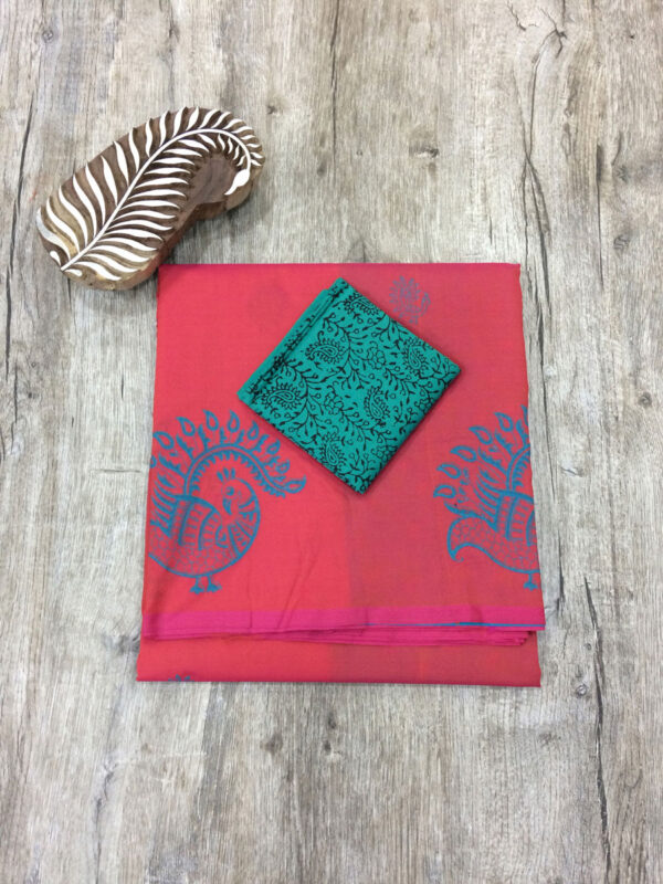 southcottonmix block printed saree with self and contrast blouse PCDB114