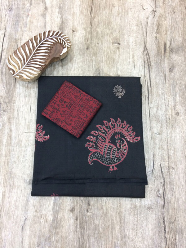 southcottonmix block printed saree with self and contrast blouse PCDB115