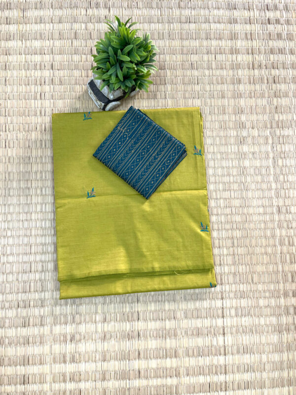 southcottonmix embriodery work saree with self and contrast blouse PCEMB001