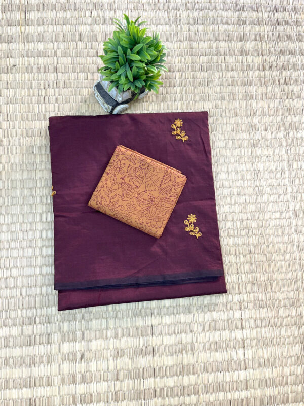 southcottonmix embriodery work saree with self and contrast blouse PCEMB003