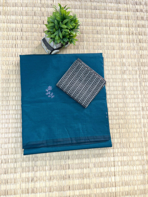 southcottonmix embriodery work saree with self and contrast blouse PCEMB004