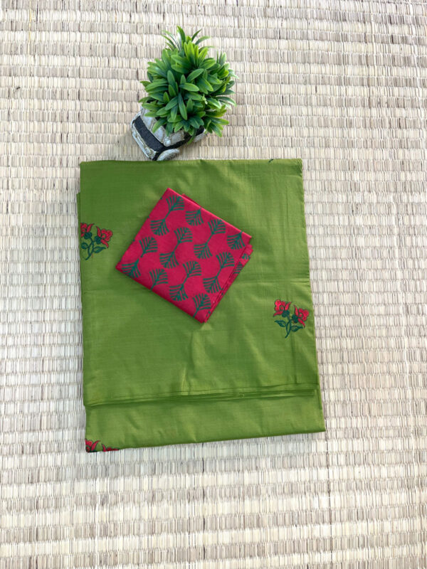 southcottonmix embriodery work saree with self and contrast blouse PCEMB006