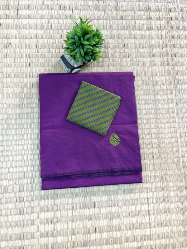 southcottonmix embriodery work saree with self and contrast blouse PCEMB007