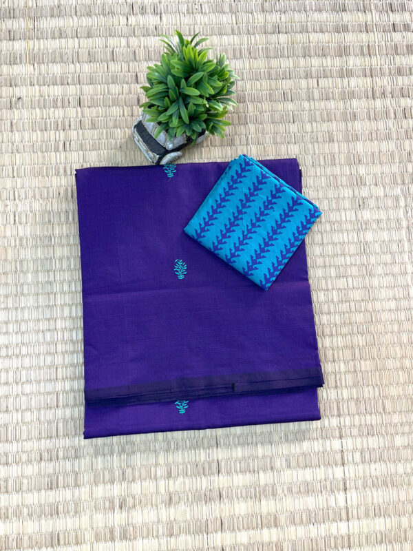 southcottonmix embriodery work saree with self and contrast blouse PCEMB010