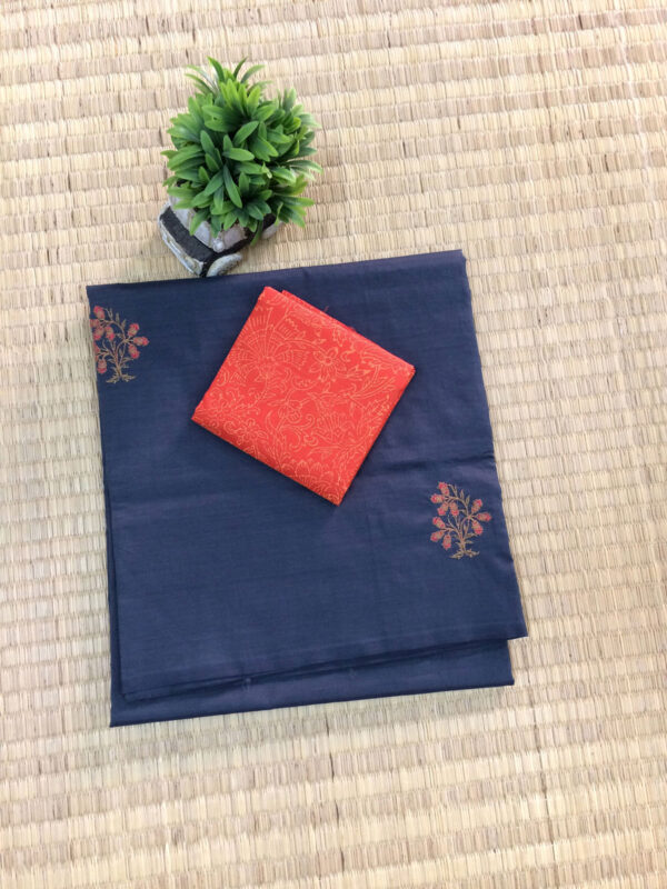 southcottonmix embriodery work saree with self and contrast blouse PCEMB014