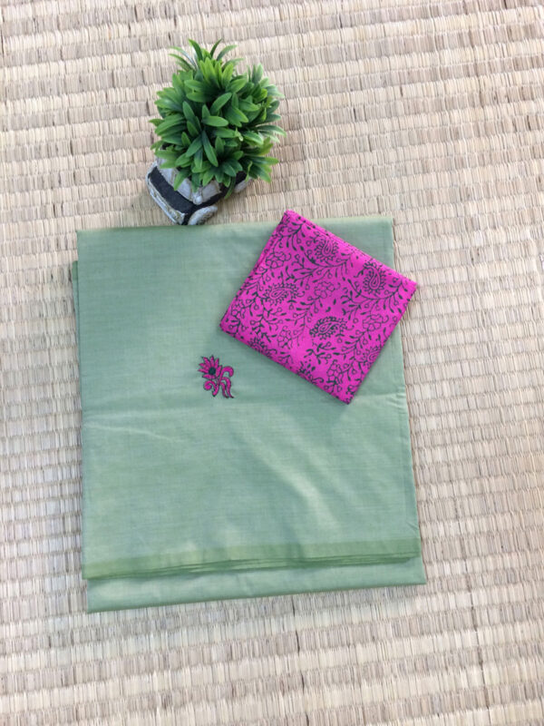 southcottonmix embriodery work saree with self and contrast blouse PCEMB015