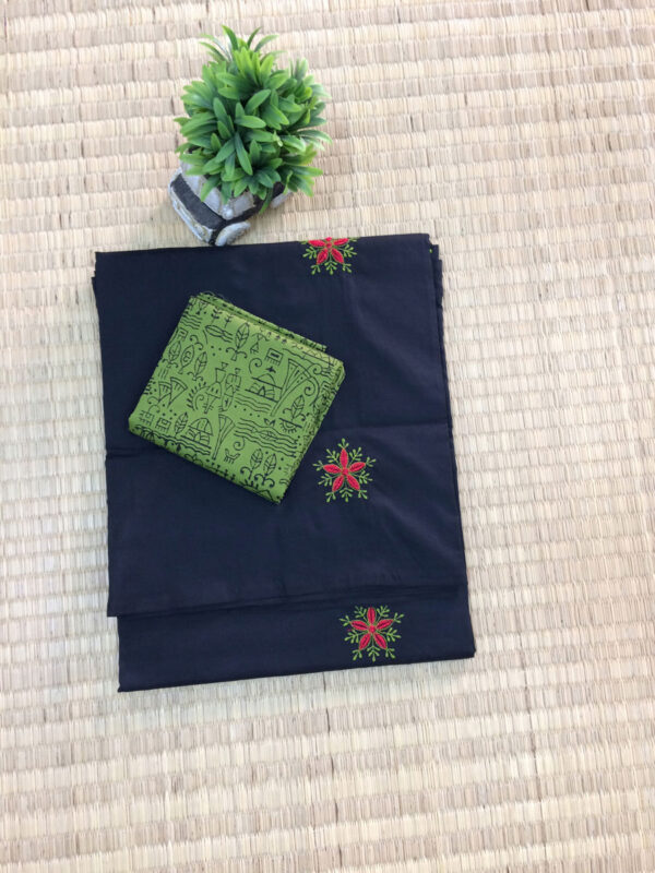 southcottonmix embriodery work saree with self and contrast blouse PCEMB016