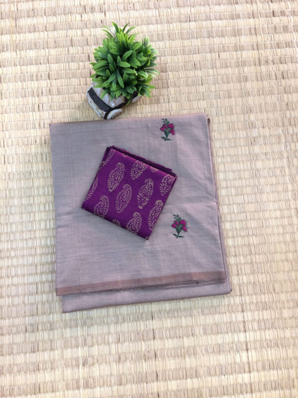 southcottonmix embriodery work saree with self and contrast blouse PCEMB017