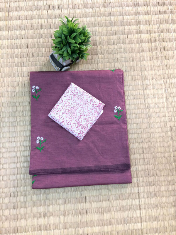 southcottonmix embriodery work saree with self and contrast blouse PCEMB019