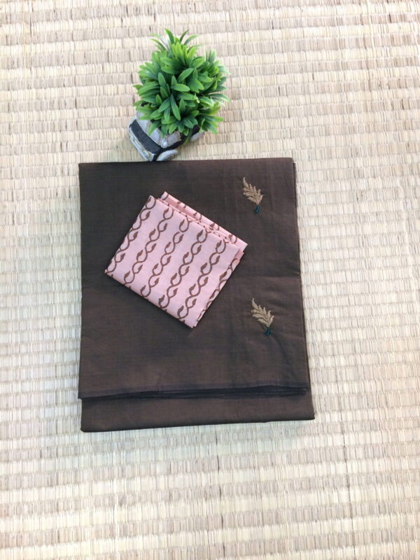 southcottonmix embriodery work saree with self and contrast blouse PCEMB022