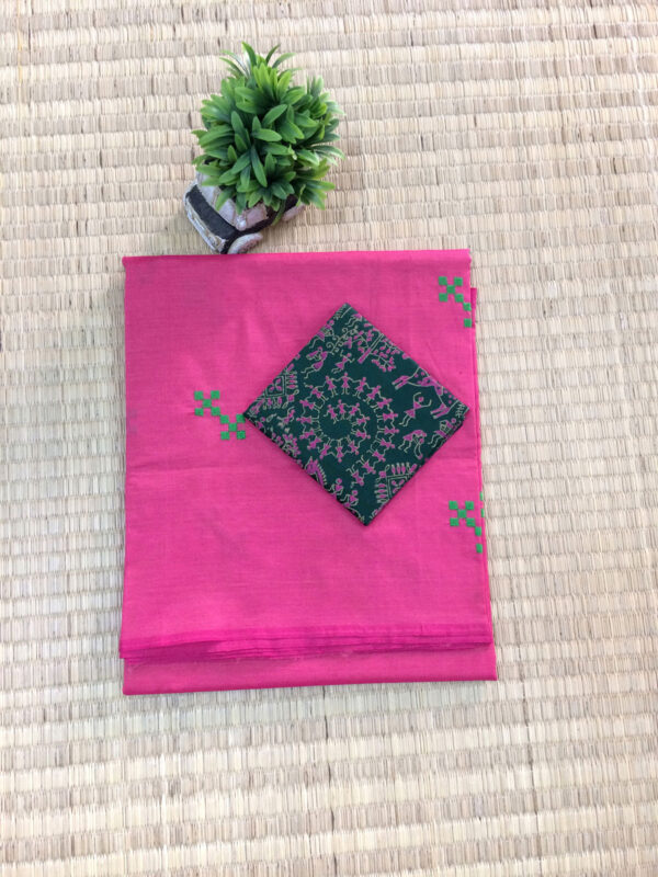 southcottonmix embriodery work saree with self and contrast blouse PCEMB023