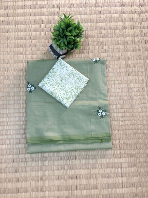 southcottonmix embriodery work saree with self and contrast blouse PCEMB025