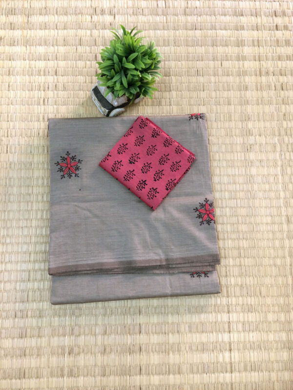 southcottonmix embriodery work saree with self and contrast blouse PCEMB026