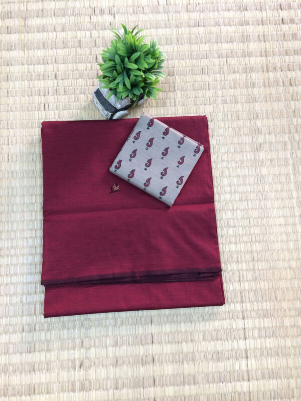 southcottonmix embriodery work saree with self and contrast blouse PCEMB028