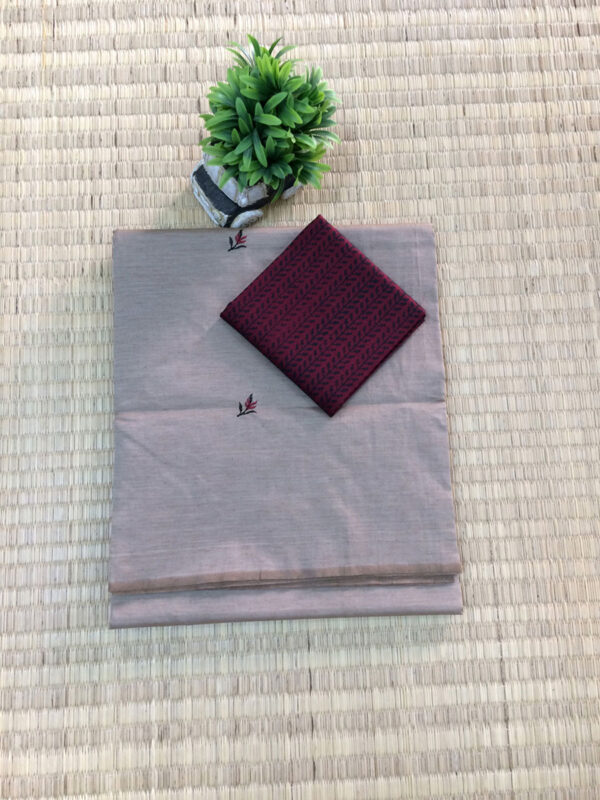 southcottonmix embriodery work saree with self and contrast blouse PCEMB029