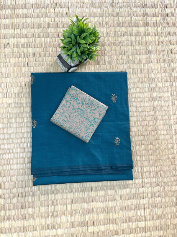 southcottonmix embriodery work saree with self and contrast blouse PCEMB030