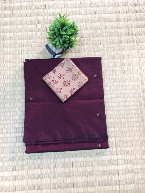 southcottonmix embriodery work saree with self and contrast blouse PCEMB031