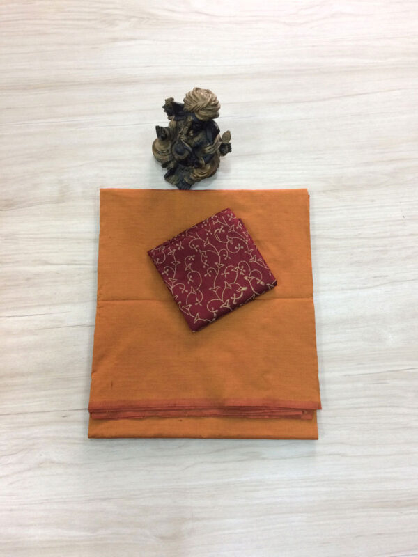 southcottonmix plain saree with contrast blouse PCP011