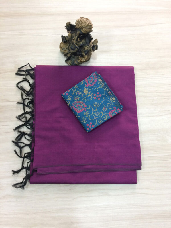 southcottonmix plain saree with contrast blouse PCP018