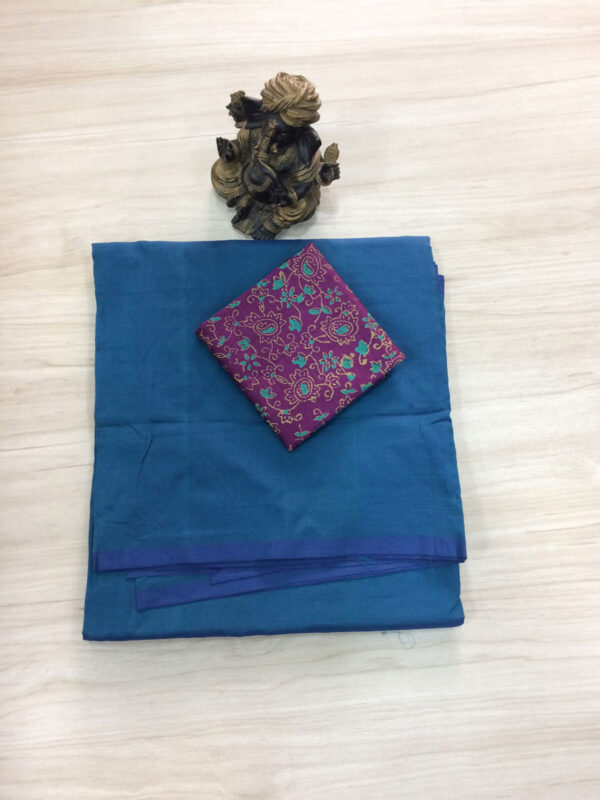 southcottonmix plain saree with contrast blouse PCP020