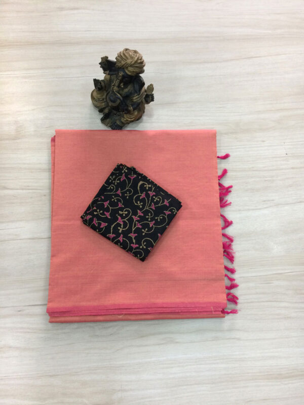 southcottonmix plain saree with contrast blouse PCP023