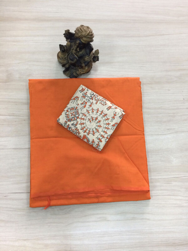 southcottonmix plain saree with contrast blouse PCP033