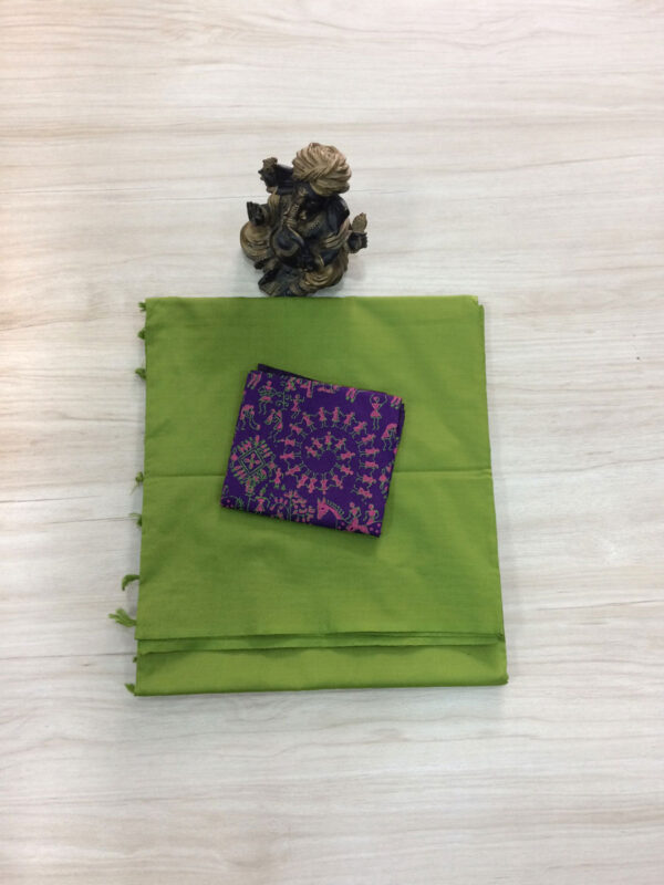 southcottonmix plain saree with contrast blouse PCP041