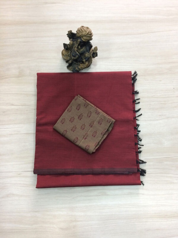 southcottonmix plain saree with contrast blouse PCP042