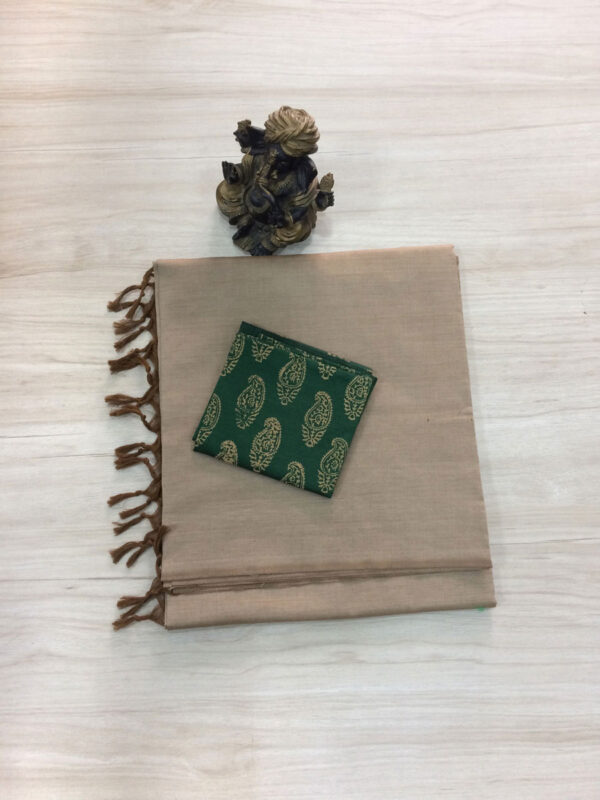 southcottonmix plain saree with contrast blouse PCP044