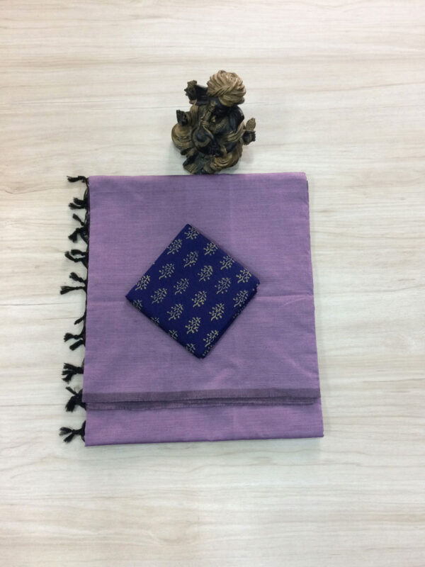 southcottonmix plain saree with contrast blouse PCP047