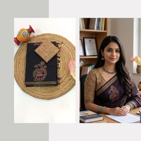 Blended South Cotton printed sarees with contrasting blouse PCDB088